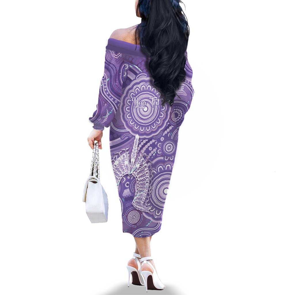 50 Years Deadly NAIDOC Week 2026 Personalised Family Matching Off The Shoulder Long Sleeve Dress and Hawaiian Shirt Dhari Purple Indigenous Art