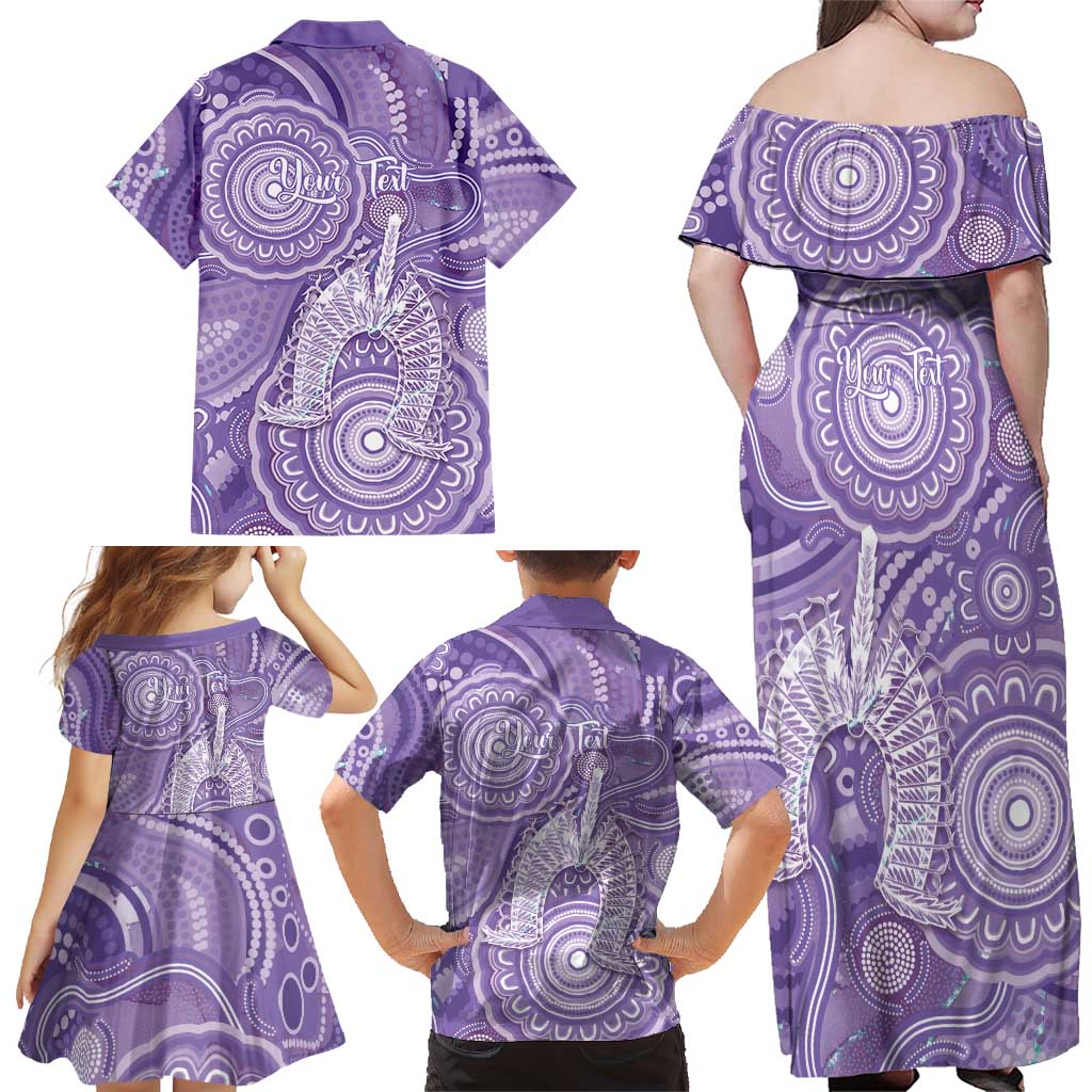 50 Years Deadly NAIDOC Week 2026 Personalised Family Matching Off Shoulder Maxi Dress and Hawaiian Shirt Dhari Purple Indigenous Art