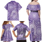 50 Years Deadly NAIDOC Week 2026 Personalised Family Matching Off Shoulder Maxi Dress and Hawaiian Shirt Dhari Purple Indigenous Art