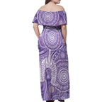 50 Years Deadly NAIDOC Week 2026 Personalised Family Matching Off Shoulder Maxi Dress and Hawaiian Shirt Dhari Purple Indigenous Art