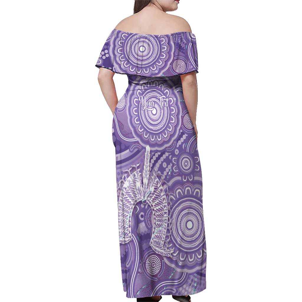 50 Years Deadly NAIDOC Week 2026 Personalised Family Matching Off Shoulder Maxi Dress and Hawaiian Shirt Dhari Purple Indigenous Art