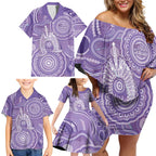 50 Years Deadly NAIDOC Week 2026 Personalised Family Matching Off Shoulder Short Dress and Hawaiian Shirt Dhari Purple Indigenous Art