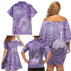 50 Years Deadly NAIDOC Week 2026 Personalised Family Matching Off Shoulder Short Dress and Hawaiian Shirt Dhari Purple Indigenous Art