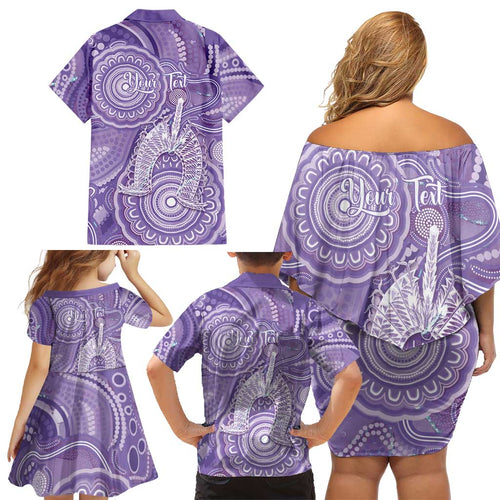 50 Years Deadly NAIDOC Week 2026 Personalised Family Matching Off Shoulder Short Dress and Hawaiian Shirt Dhari Purple Indigenous Art