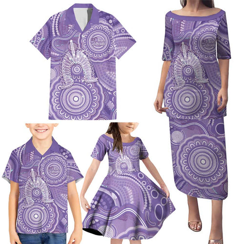 50 Years Deadly NAIDOC Week 2026 Personalised Family Matching Puletasi and Hawaiian Shirt Dhari Purple Indigenous Art