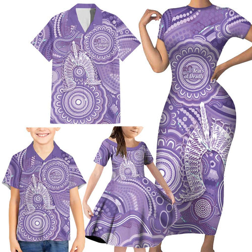 50 Years Deadly NAIDOC Week 2026 Personalised Family Matching Short Sleeve Bodycon Dress and Hawaiian Shirt Dhari Purple Indigenous Art