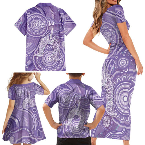 50 Years Deadly NAIDOC Week 2026 Personalised Family Matching Short Sleeve Bodycon Dress and Hawaiian Shirt Dhari Purple Indigenous Art
