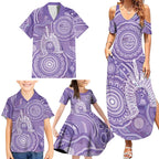 50 Years Deadly NAIDOC Week 2026 Personalised Family Matching Summer Maxi Dress and Hawaiian Shirt Dhari Purple Indigenous Art