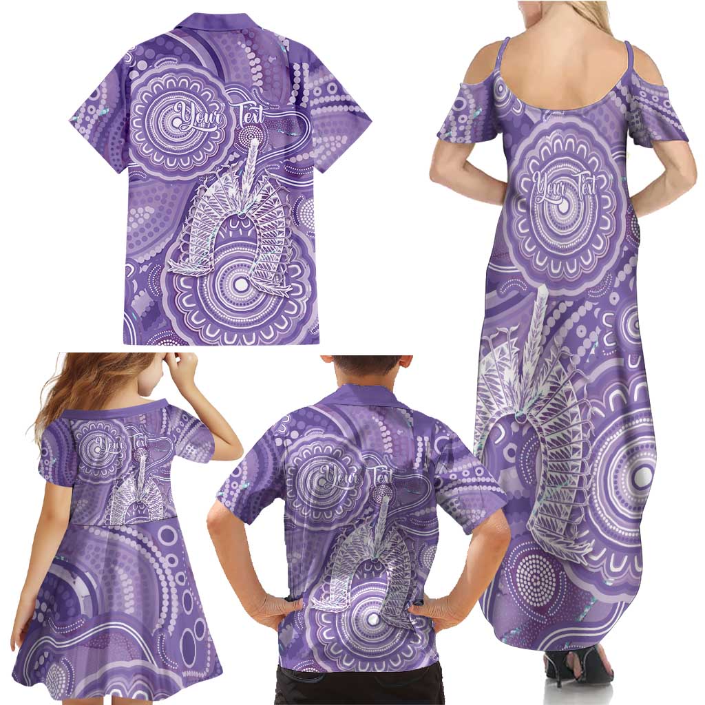 50 Years Deadly NAIDOC Week 2026 Personalised Family Matching Summer Maxi Dress and Hawaiian Shirt Dhari Purple Indigenous Art