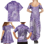 50 Years Deadly NAIDOC Week 2026 Personalised Family Matching Summer Maxi Dress and Hawaiian Shirt Dhari Purple Indigenous Art
