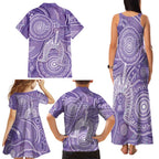 50 Years Deadly NAIDOC Week 2026 Personalised Family Matching Tank Maxi Dress and Hawaiian Shirt Dhari Purple Indigenous Art