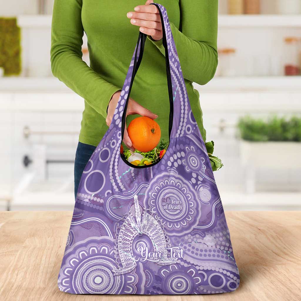 50 Years Deadly NAIDOC Week 2026 Personalised Grocery Bag Dhari Purple Indigenous Art