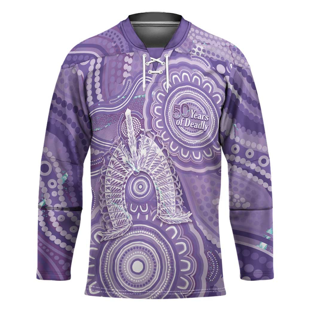 50 Years Deadly NAIDOC Week 2026 Personalised Hockey Jersey Dhari Purple Indigenous Art
