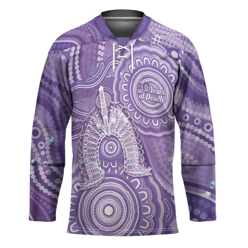 50 Years Deadly NAIDOC Week 2026 Personalised Hockey Jersey Dhari Purple Indigenous Art