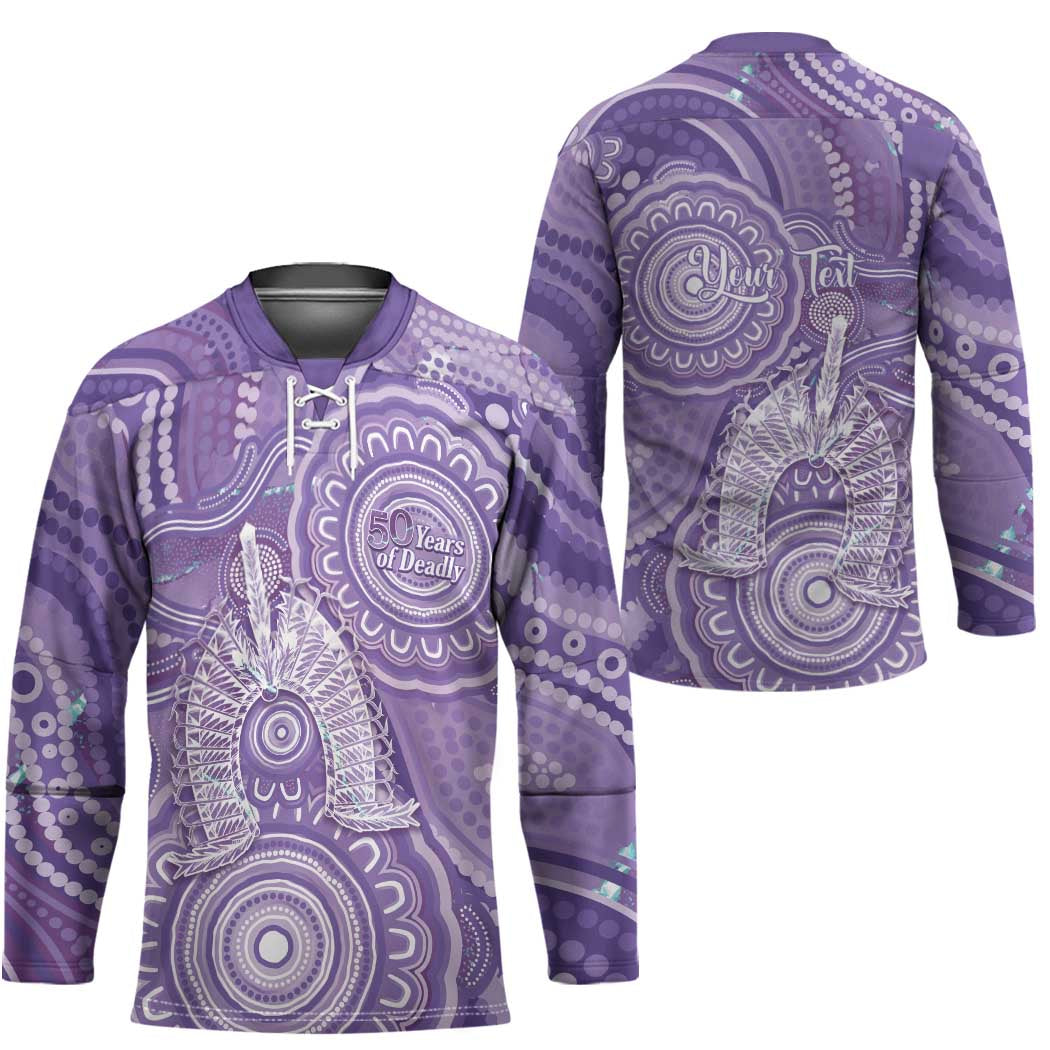 50 Years Deadly NAIDOC Week 2026 Personalised Hockey Jersey Dhari Purple Indigenous Art