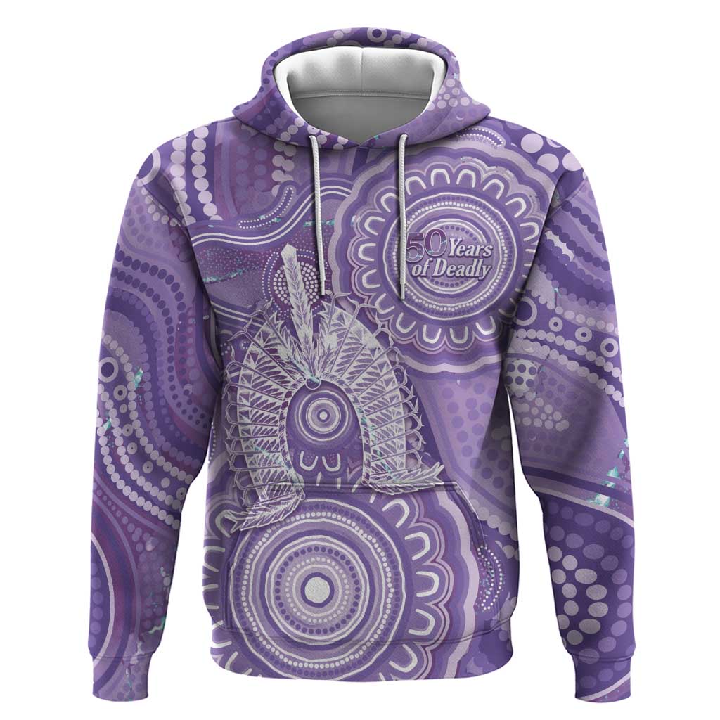 50 Years Deadly NAIDOC Week 2026 Personalised Hoodie Dhari Purple Indigenous Art