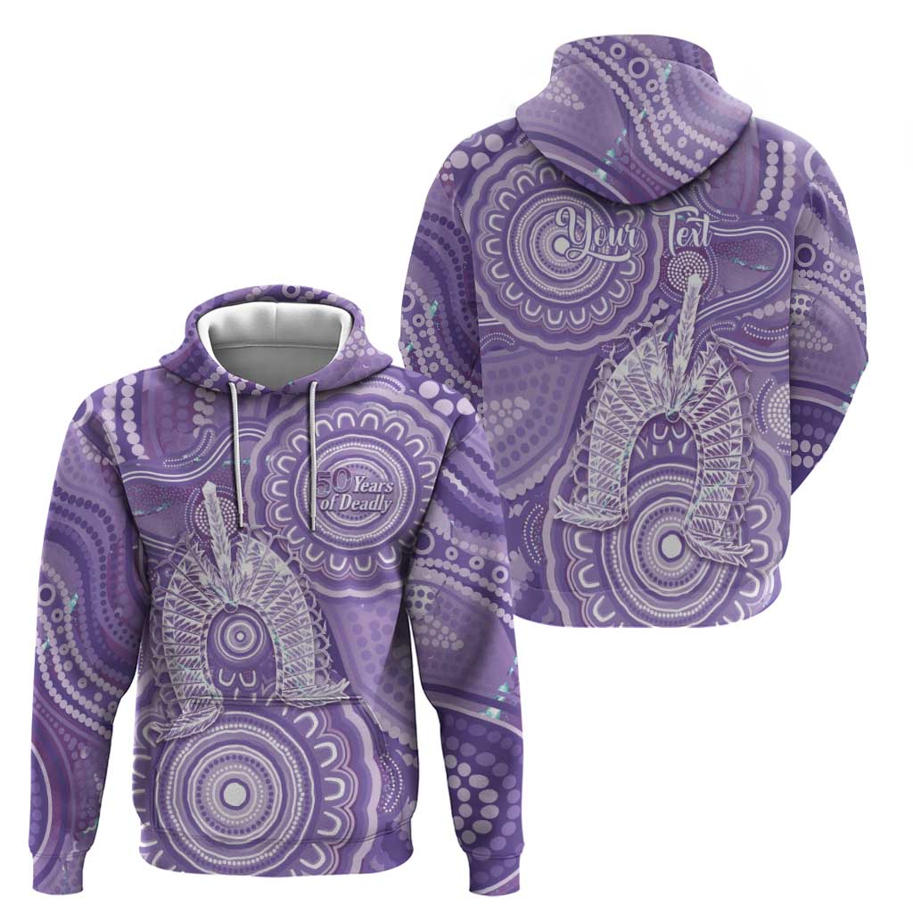 50 Years Deadly NAIDOC Week 2026 Personalised Hoodie Dhari Purple Indigenous Art
