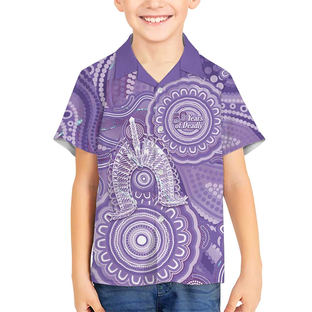 50 Years Deadly NAIDOC Week 2026 Personalised Kid Hawaiian Shirt Dhari Purple Indigenous Art