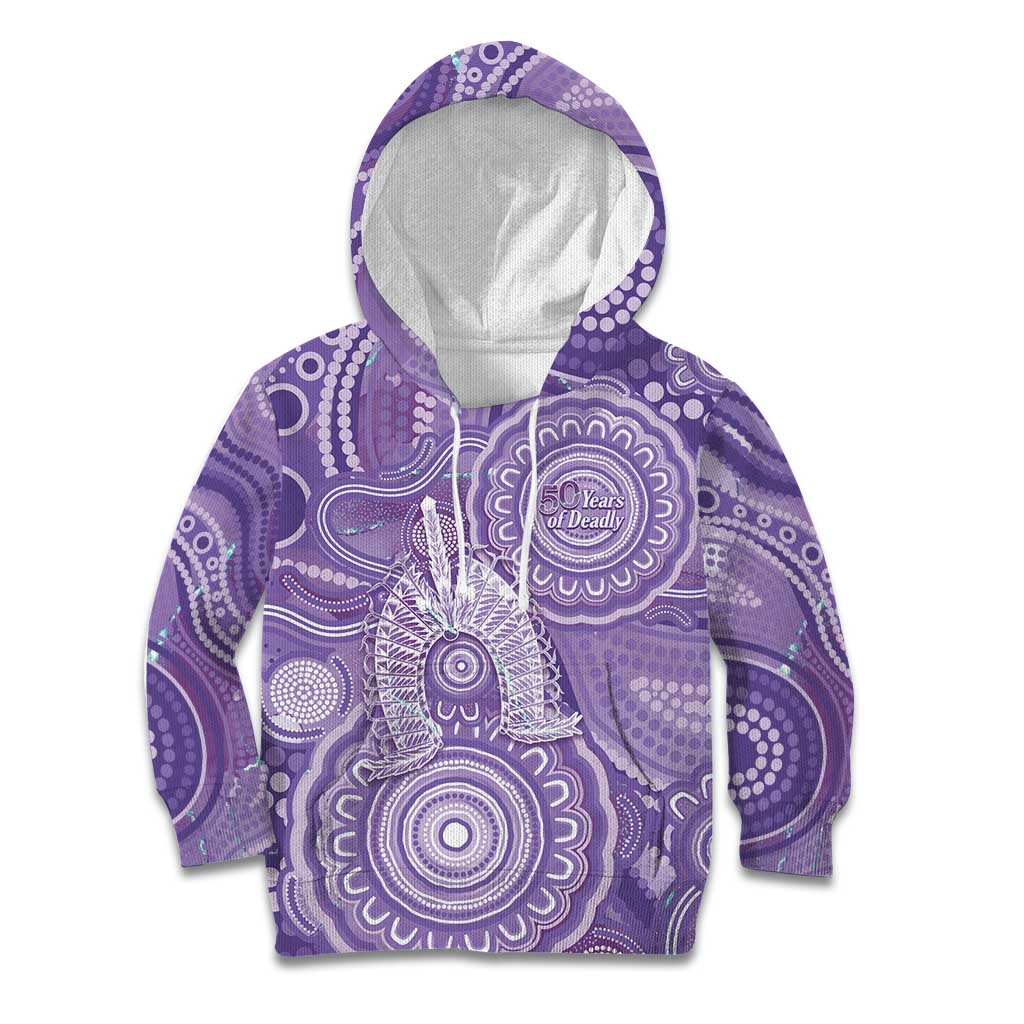 50 Years Deadly NAIDOC Week 2026 Personalised Kid Hoodie Dhari Purple Indigenous Art