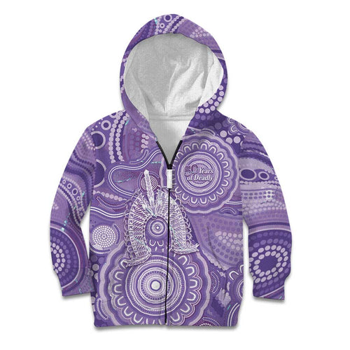 50 Years Deadly NAIDOC Week 2026 Personalised Kid Hoodie Dhari Purple Indigenous Art