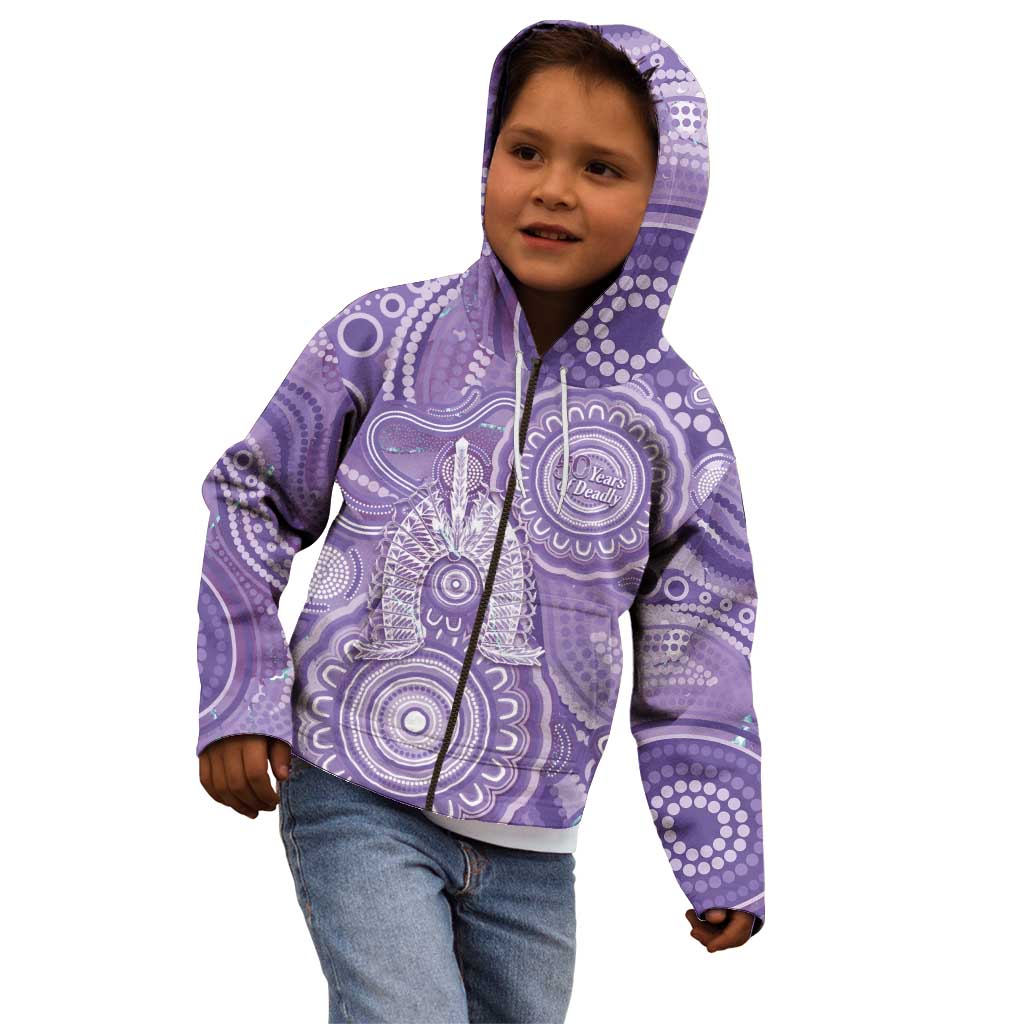 50 Years Deadly NAIDOC Week 2026 Personalised Kid Hoodie Dhari Purple Indigenous Art