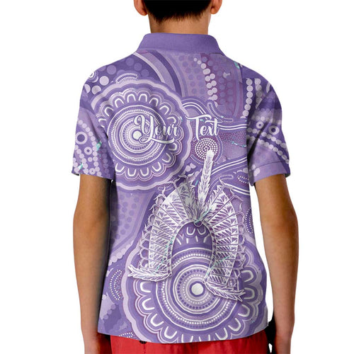 50 Years Deadly NAIDOC Week 2026 Personalised Kid Polo Shirt Dhari Purple Indigenous Art