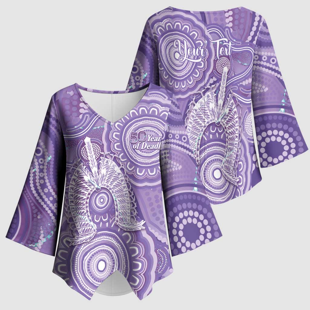 50 Years Deadly NAIDOC Week 2026 Personalised Kimono Sleeve Blouse Dhari Purple Indigenous Art