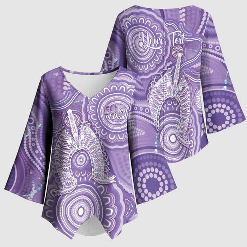 50 Years Deadly NAIDOC Week 2026 Personalised Kimono Sleeve Blouse Dhari Purple Indigenous Art