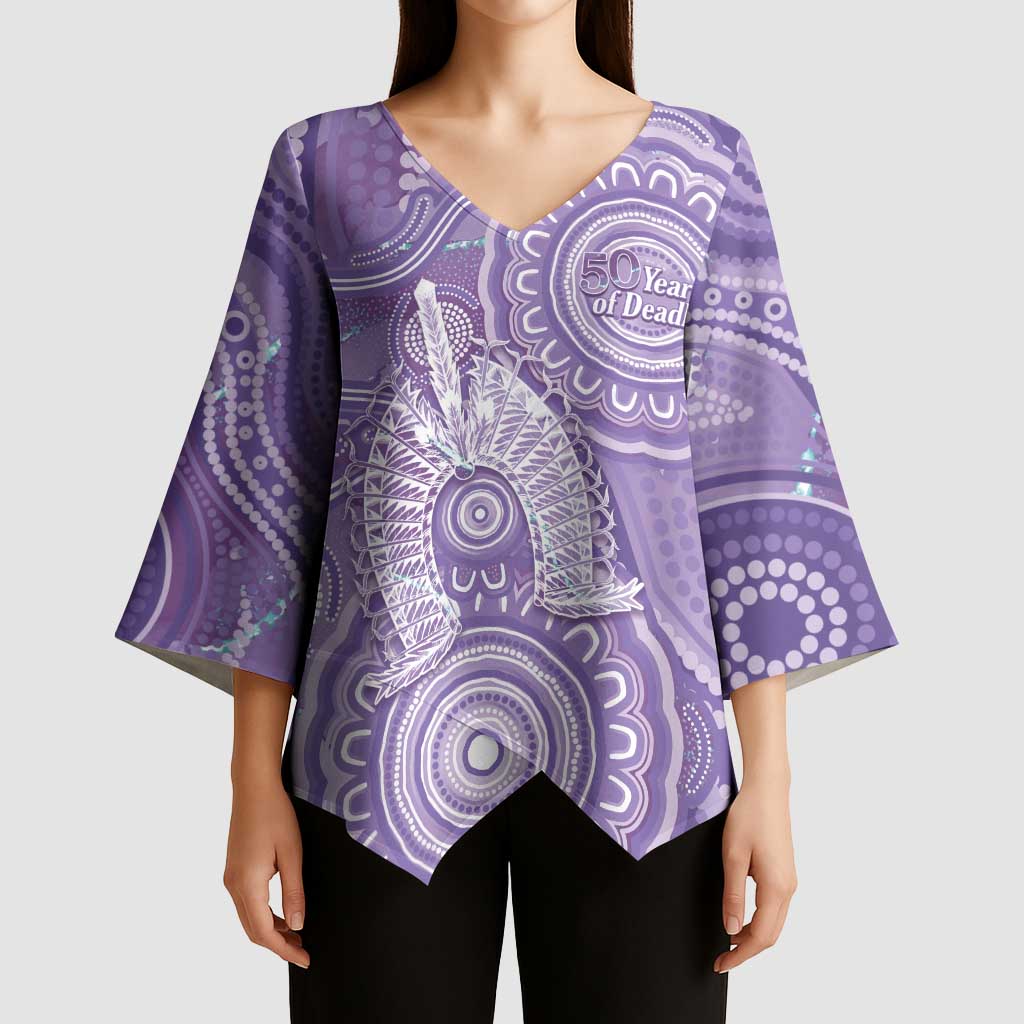 50 Years Deadly NAIDOC Week 2026 Personalised Kimono Sleeve Blouse Dhari Purple Indigenous Art