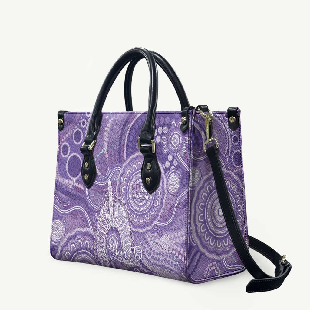 50 Years Deadly NAIDOC Week 2026 Personalised Leather Bag Dhari Purple Indigenous Art