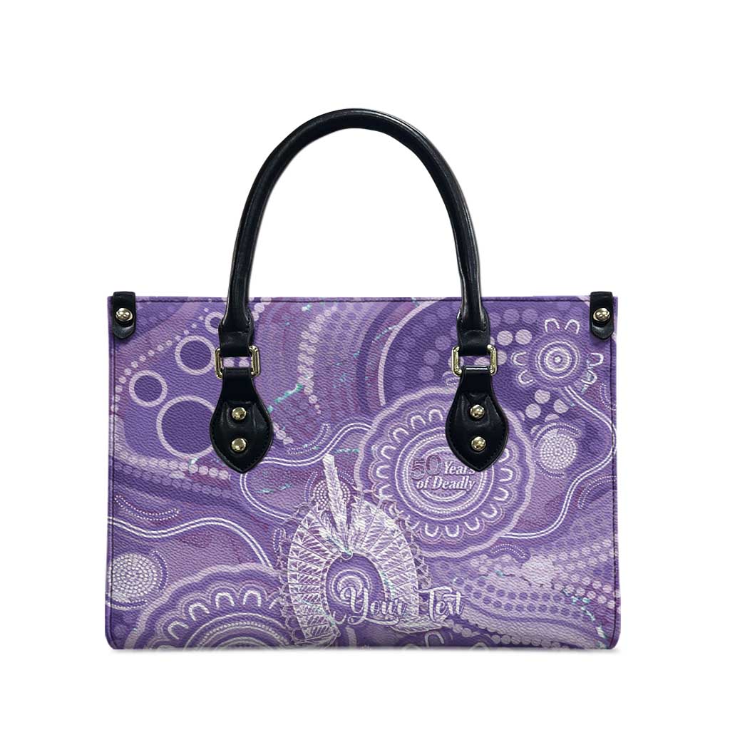 50 Years Deadly NAIDOC Week 2026 Personalised Leather Bag Dhari Purple Indigenous Art