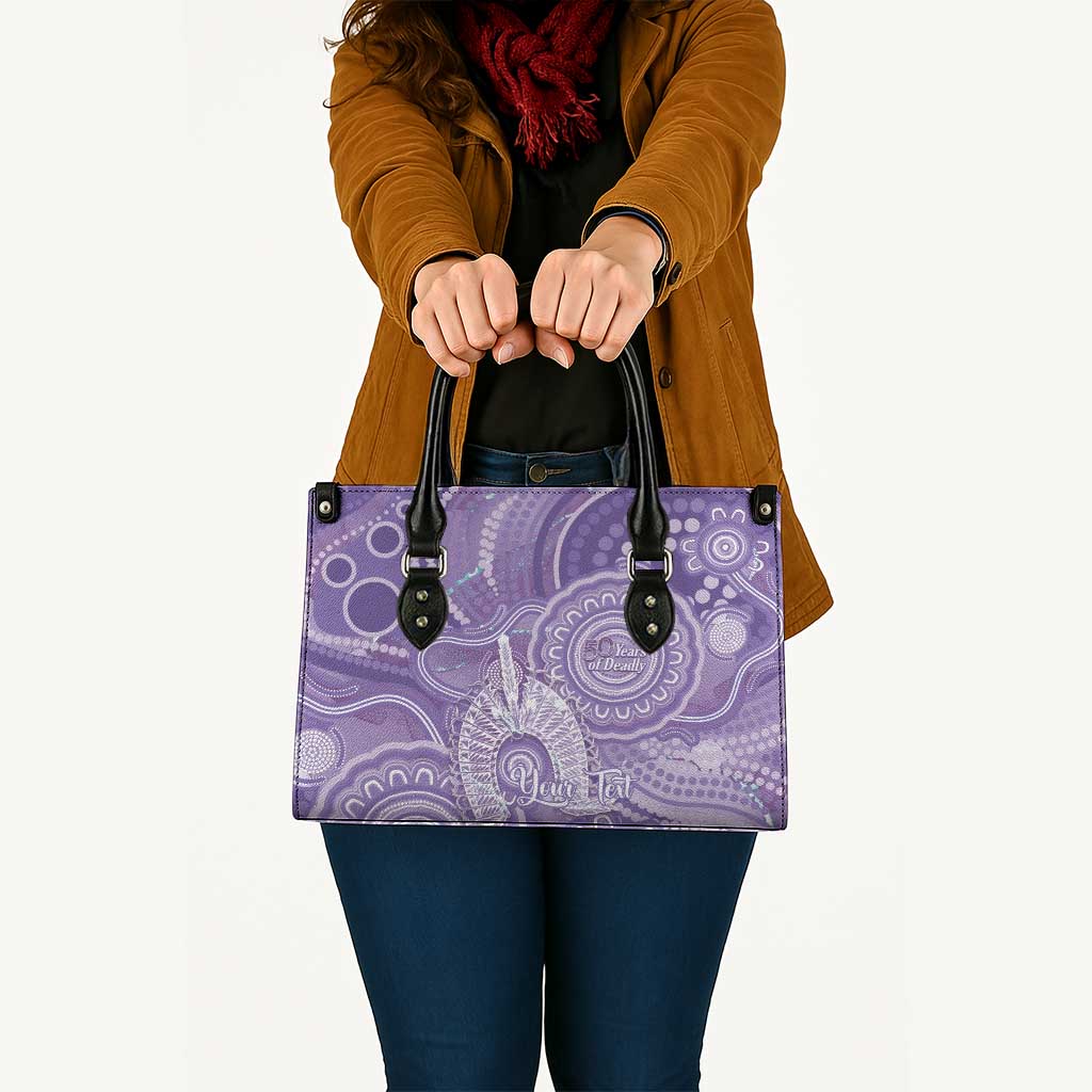 50 Years Deadly NAIDOC Week 2026 Personalised Leather Bag Dhari Purple Indigenous Art