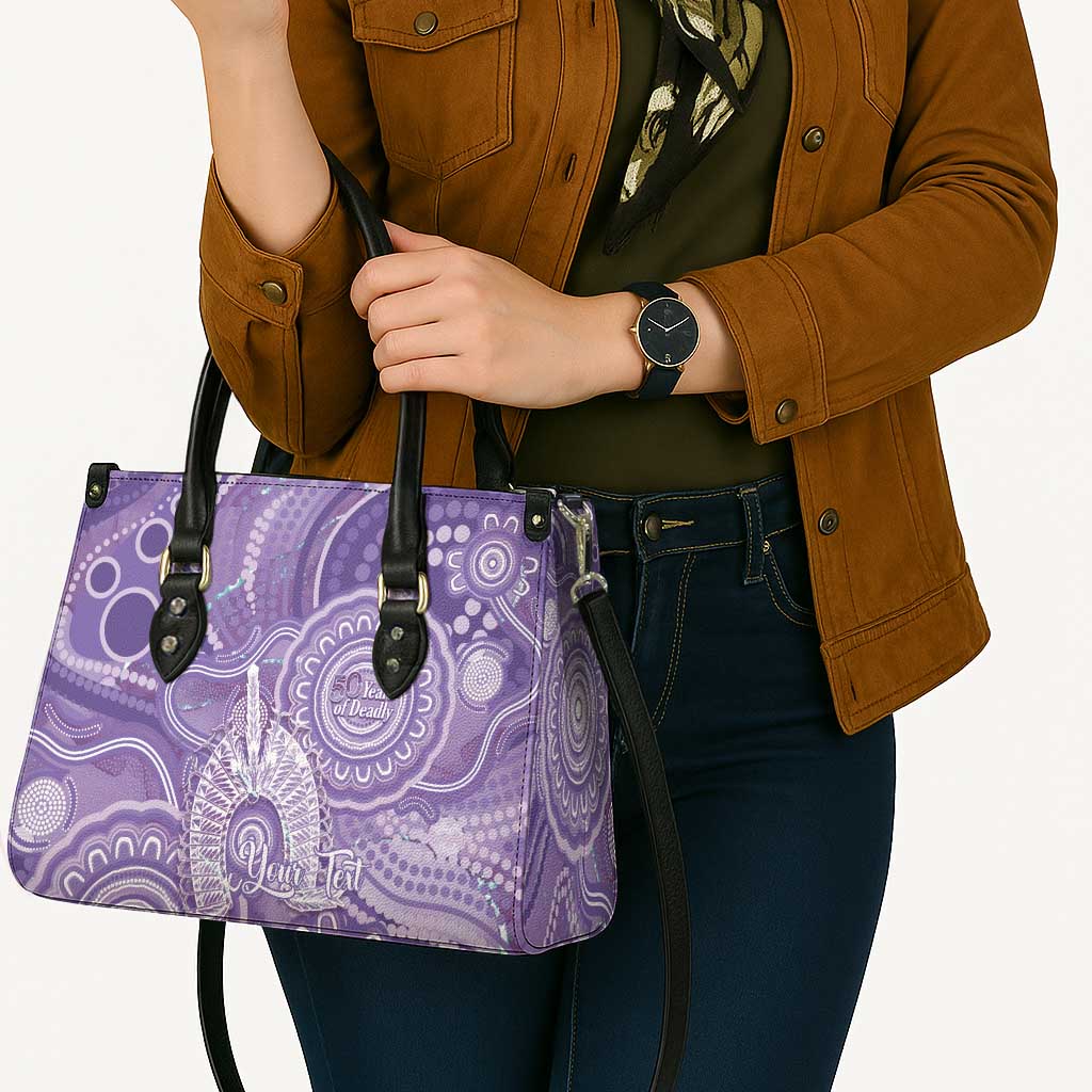 50 Years Deadly NAIDOC Week 2026 Personalised Leather Bag Dhari Purple Indigenous Art