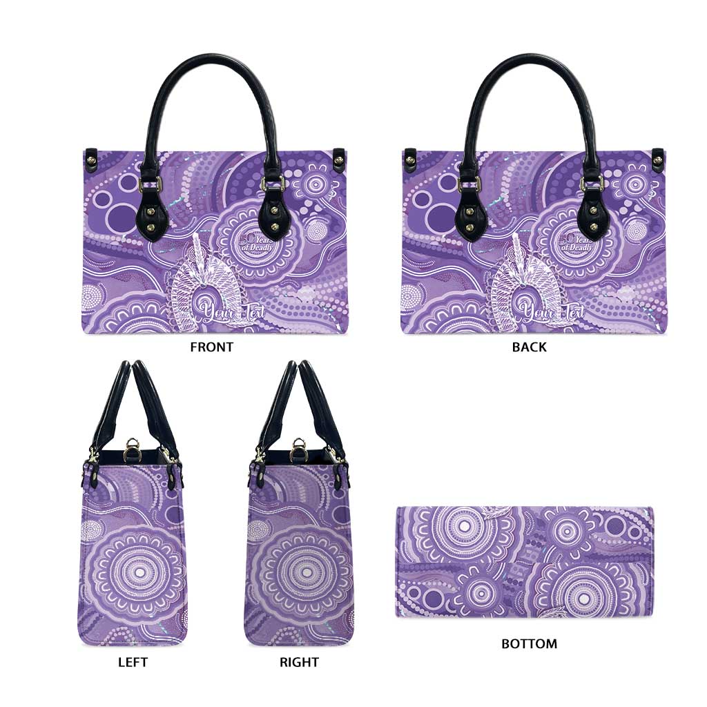 50 Years Deadly NAIDOC Week 2026 Personalised Leather Bag Dhari Purple Indigenous Art