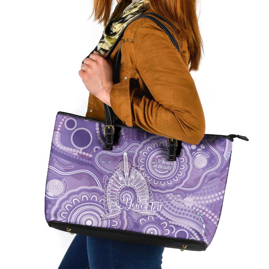 50 Years Deadly NAIDOC Week 2026 Personalised Leather Tote Bag Dhari Purple Indigenous Art