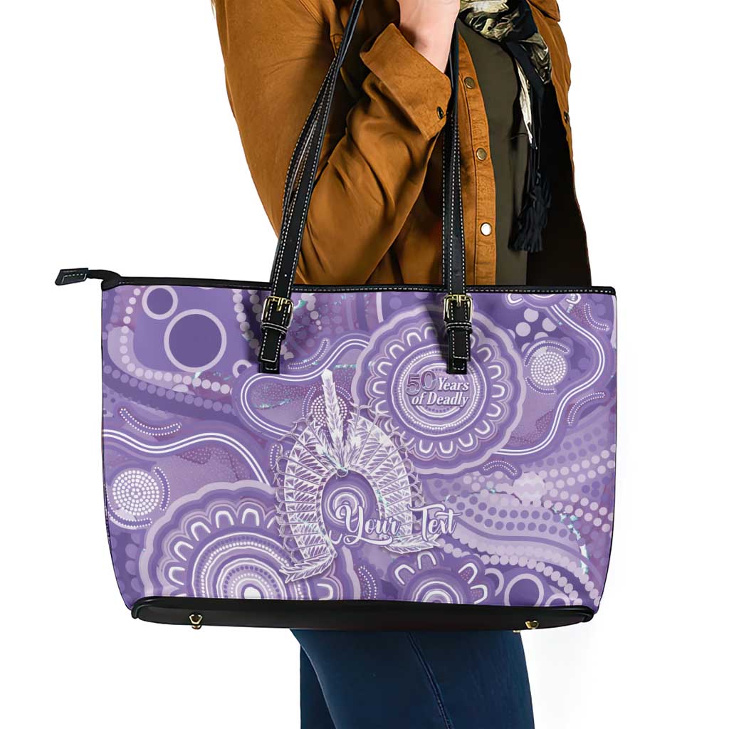 50 Years Deadly NAIDOC Week 2026 Personalised Leather Tote Bag Dhari Purple Indigenous Art