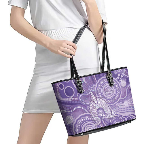 50 Years Deadly NAIDOC Week 2026 Personalised Leather Tote Bag Dhari Purple Indigenous Art