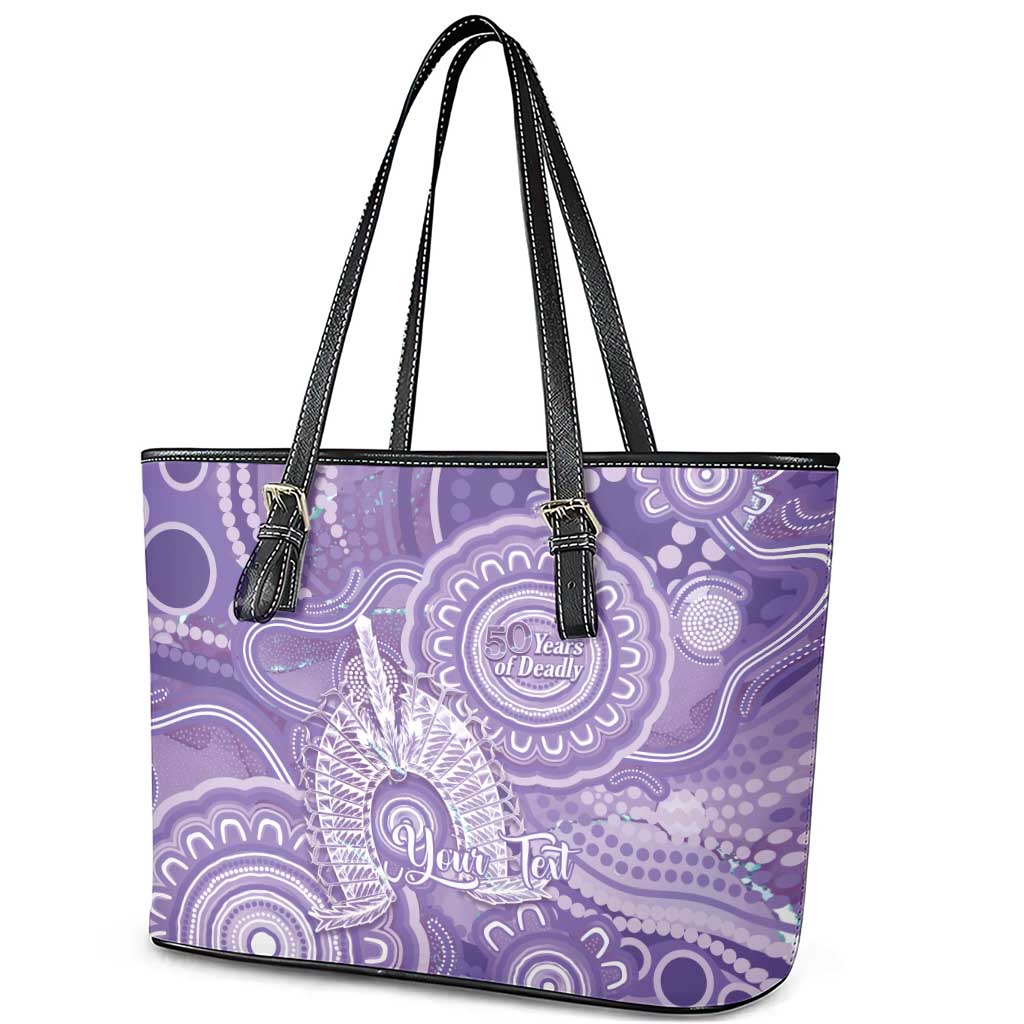 50 Years Deadly NAIDOC Week 2026 Personalised Leather Tote Bag Dhari Purple Indigenous Art