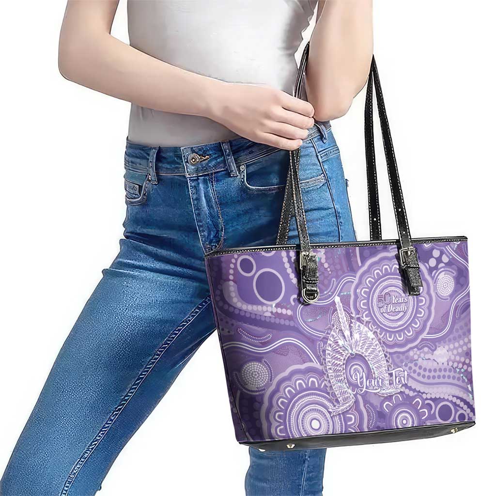 50 Years Deadly NAIDOC Week 2026 Personalised Leather Tote Bag Dhari Purple Indigenous Art
