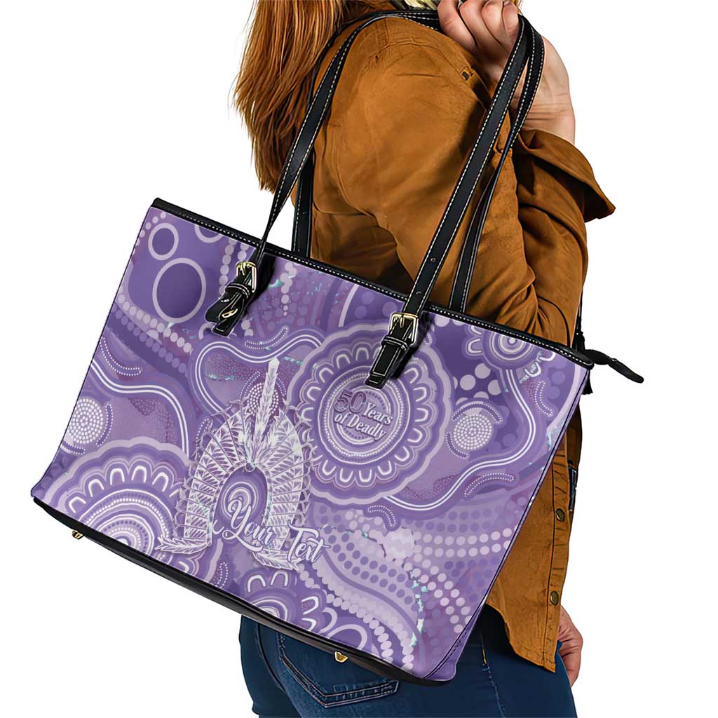 50 Years Deadly NAIDOC Week 2026 Personalised Leather Tote Bag Dhari Purple Indigenous Art