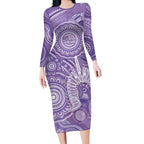 50 Years Deadly NAIDOC Week 2026 Personalised Long Sleeve Bodycon Dress Dhari Purple Indigenous Art