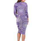 50 Years Deadly NAIDOC Week 2026 Personalised Long Sleeve Bodycon Dress Dhari Purple Indigenous Art