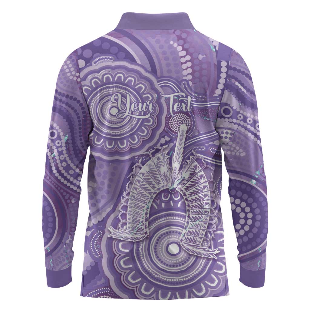 50 Years Deadly NAIDOC Week 2026 Personalised Long Sleeve Polo Shirt Dhari Purple Indigenous Art