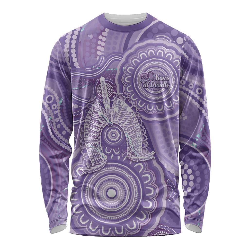 50 Years Deadly NAIDOC Week 2026 Personalised Long Sleeve Shirt Dhari Purple Indigenous Art