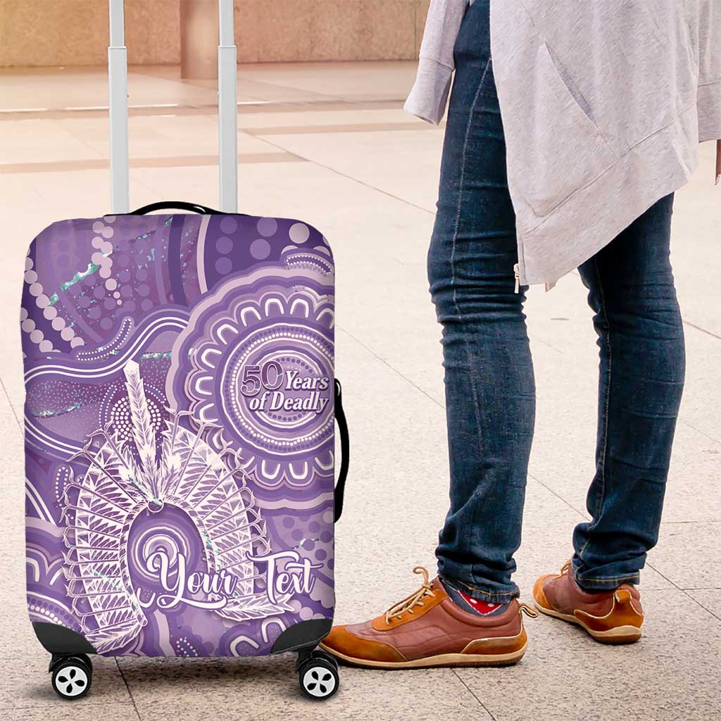 50 Years Deadly NAIDOC Week 2026 Personalised Luggage Cover Dhari Purple Indigenous Art