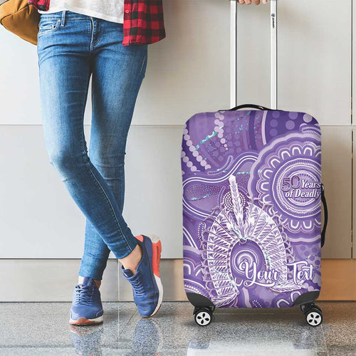 50 Years Deadly NAIDOC Week 2026 Personalised Luggage Cover Dhari Purple Indigenous Art