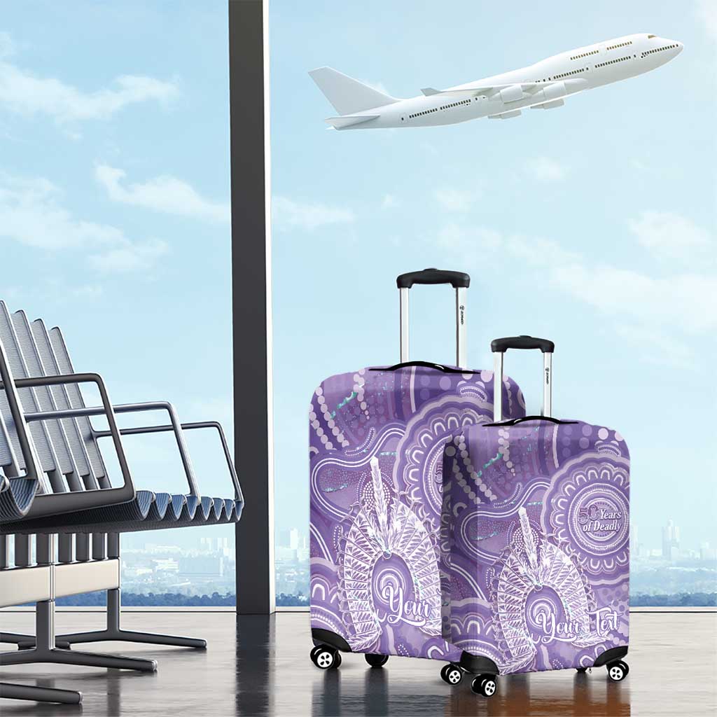 50 Years Deadly NAIDOC Week 2026 Personalised Luggage Cover Dhari Purple Indigenous Art