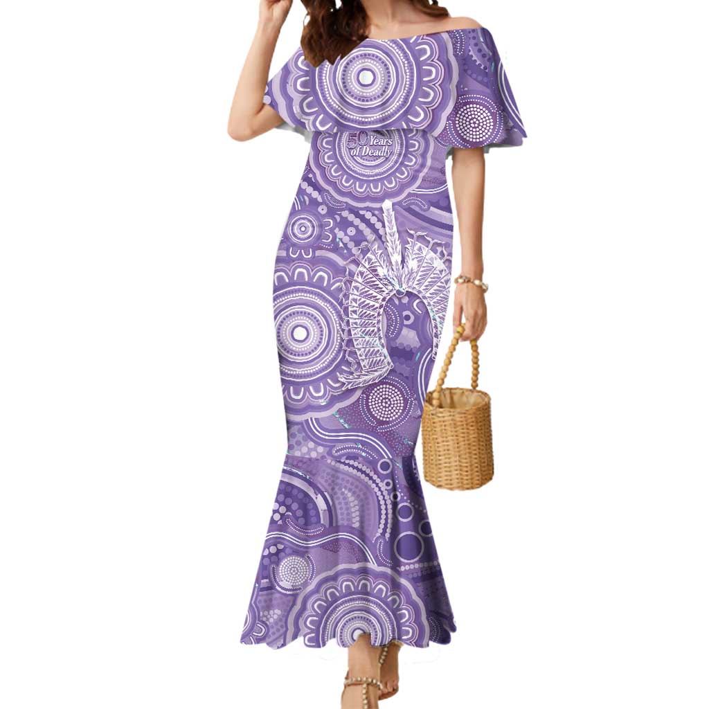 50 Years Deadly NAIDOC Week 2026 Personalised Mermaid Dress Dhari Purple Indigenous Art