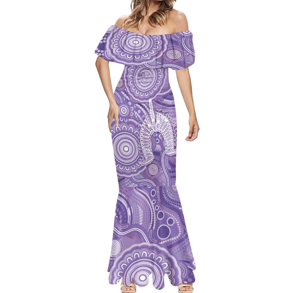 50 Years Deadly NAIDOC Week 2026 Personalised Mermaid Dress Dhari Purple Indigenous Art