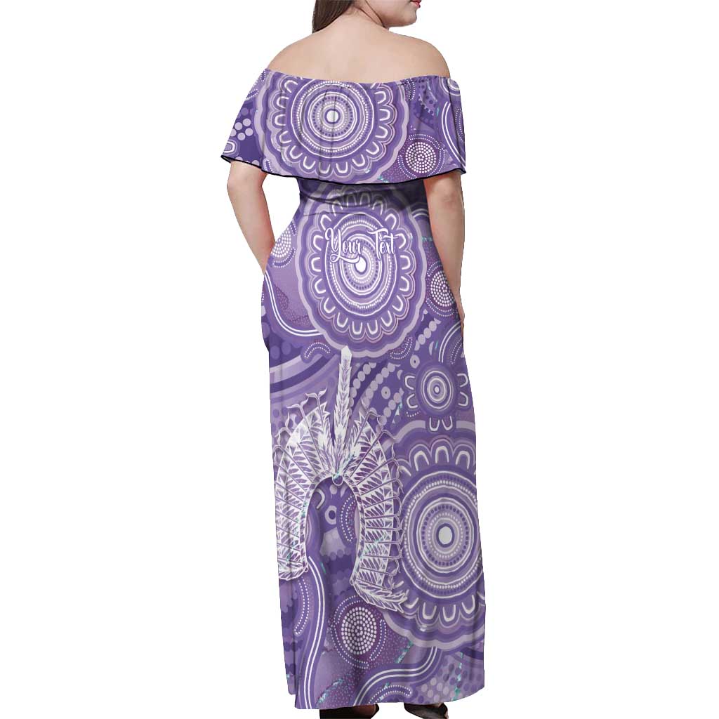 50 Years Deadly NAIDOC Week 2026 Personalised Off Shoulder Maxi Dress Dhari Purple Indigenous Art